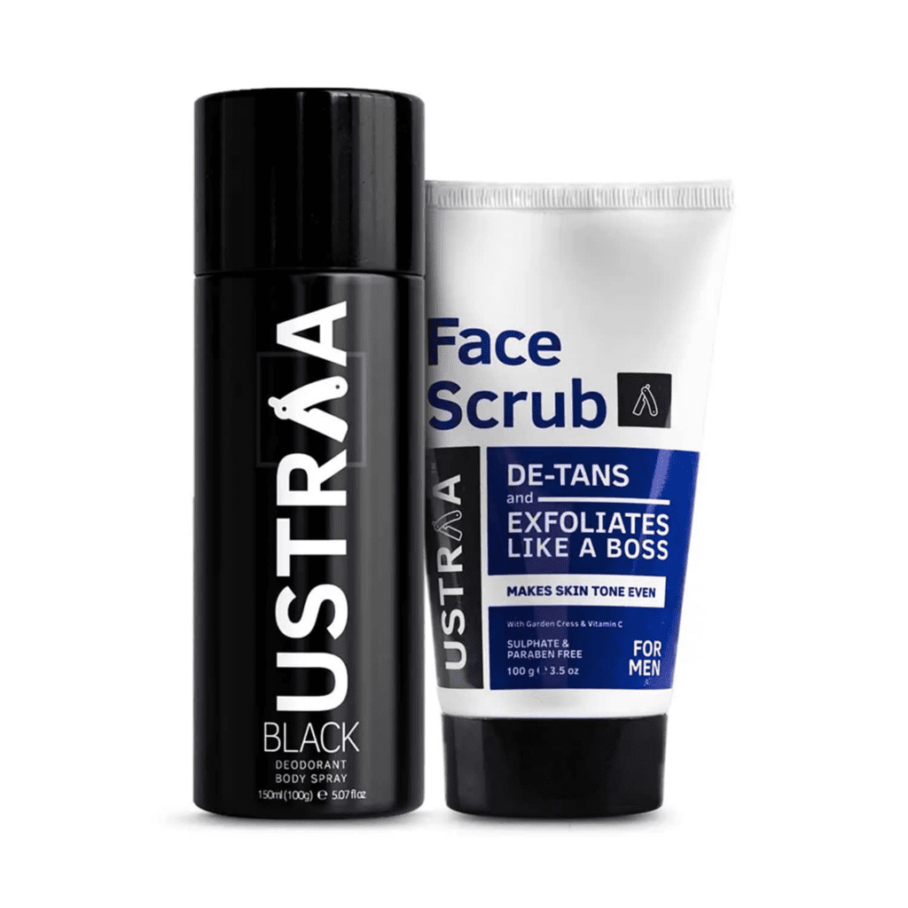 Ustraa Black Deodorant 150ml & De-tan Face Scrub 100g - (2 Pcs) - Ustraa