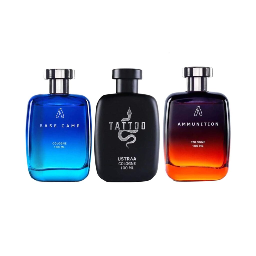 Ustraa Cologne for Men - Base Camp (100 ml), Ammunition (100 ml) & Tattoo (100 ml) Combo - Ustraa
