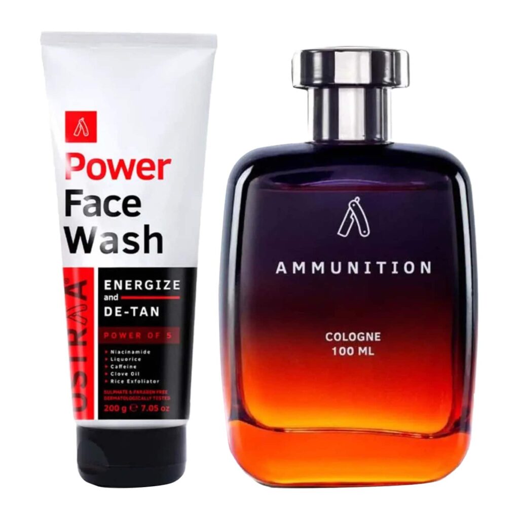 Ustraa Energize And De-Tan Power Face Wash (200 g) & Cologne For Men Ammunition (100 ml) Combo - Ustraa