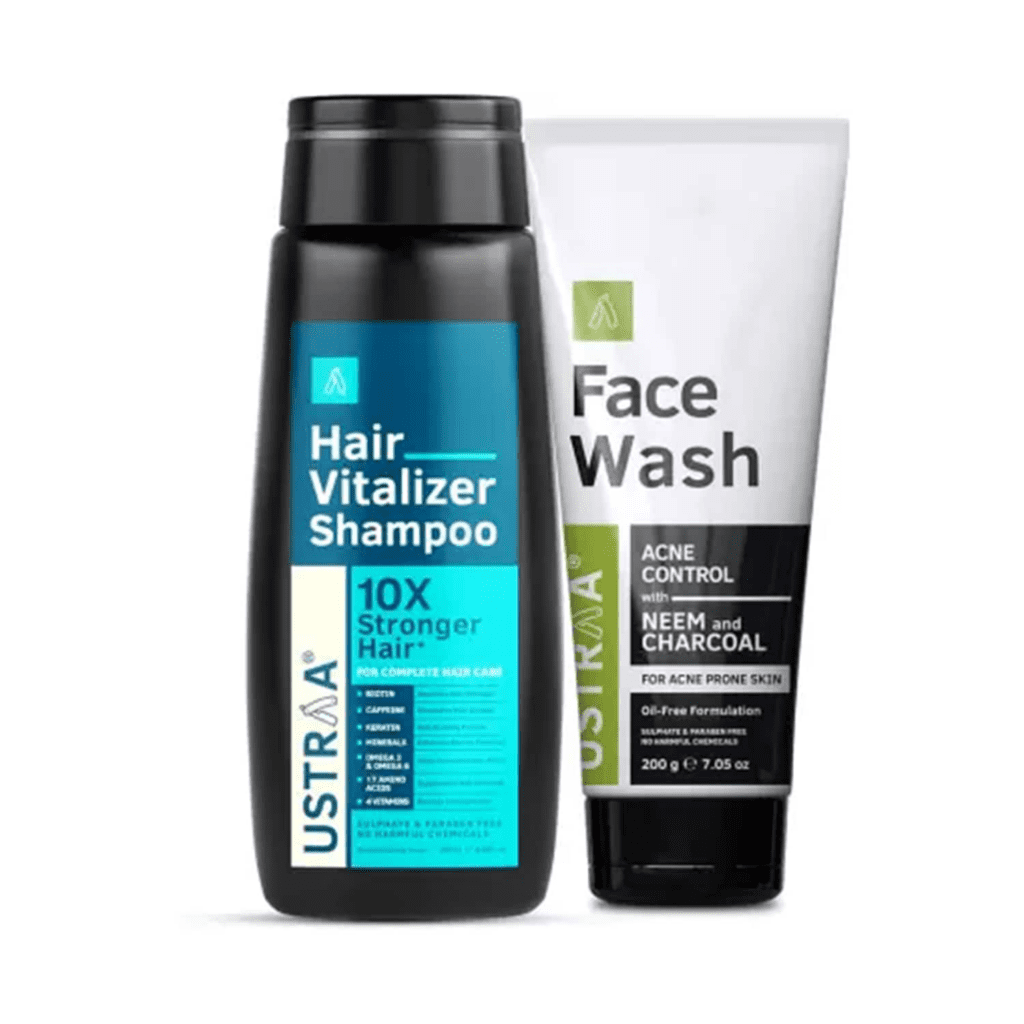 Ustraa Hair Vitalizer Shampoo & Neem-charcoal Face Wash Combo - Ustraa