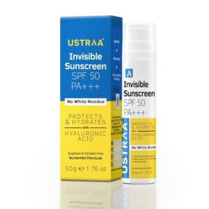 Ustraa Invisible Sunscreen For All Skin Type - Spf 50 & Pa+++ | 50G | No White Residue | Lightweight & Fast Absorbing | With Hyaluronic Acid | For Men & Women | Fragrance-Free