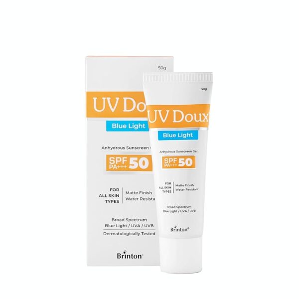 UV Doux Blue Light Tinted Sunscreen Gel SPF 50 PA+++ Broad Spectrum | Blue Light & UVA/UVB Protection | Matte Finish with Sweat & Water Resistant For Men & Women | Dermatologist...