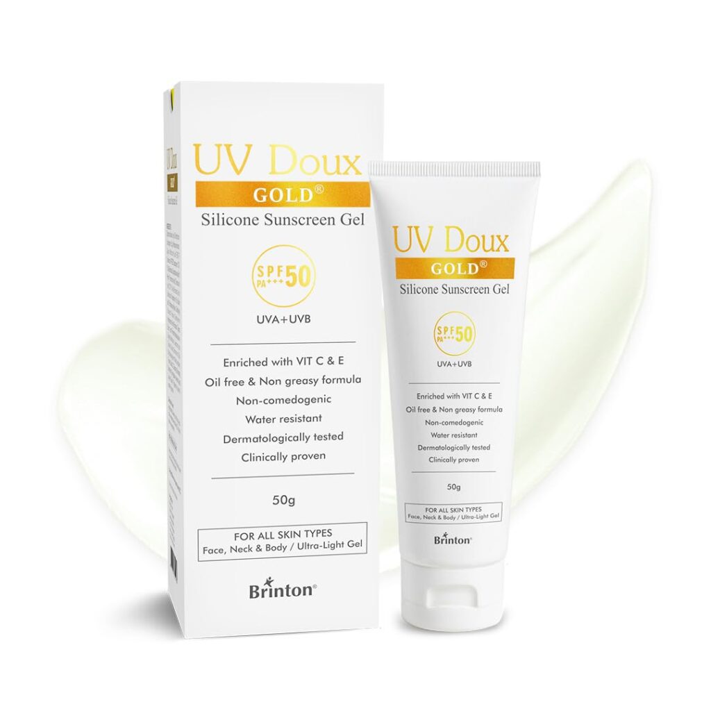 UV Doux Gold Sunscreen Gel For Anti Ageing with Sun Protection | SPF 50 and PA+++ Broad Spectrum | Enriched with Anti-oxidants like Vit C & E | Matte Finish | Water Resistant &...