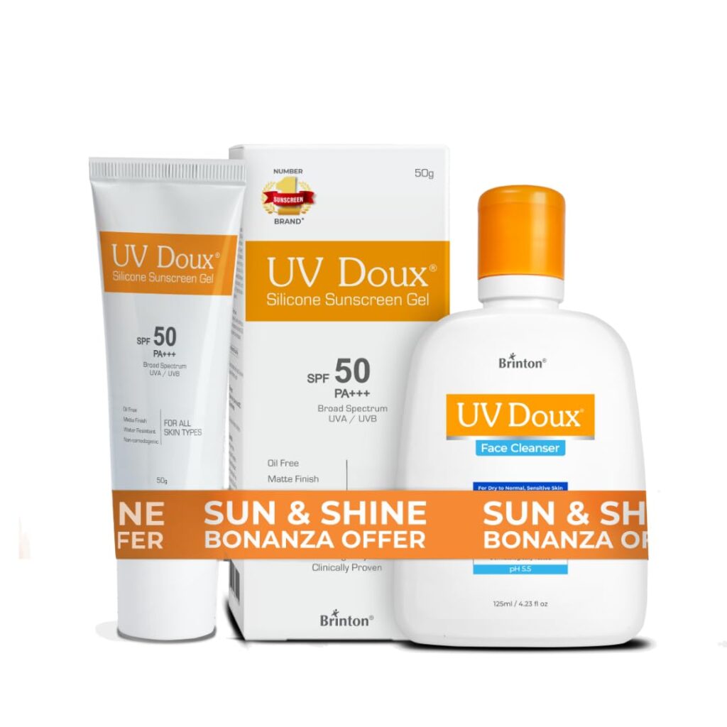 UV Doux Silicone Sunscreen Gel SPF50 PA+++ 50gm & UV Doux Face Cleanser 125ml Combo | Ultimate Skincare Duo for Sun Protection & Deep Cleansing | Non-Greasy, Dermatologist-Tested