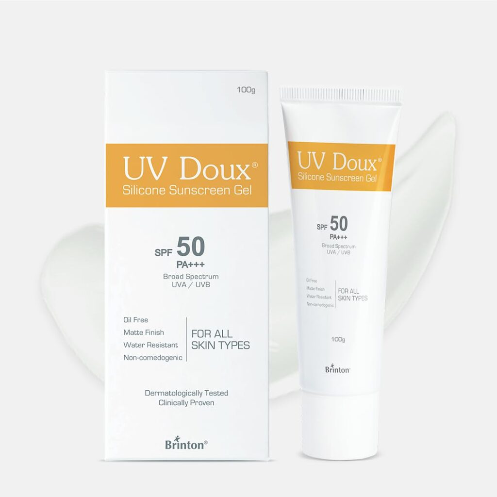 UV Doux Silicone Sunscreen Gel with SPF 50 and PA+++ Broad Spectrum for Face & Body with No White Cast| Non Comedogenic, Paraben Free | Clinically Proven & Dermatologist...