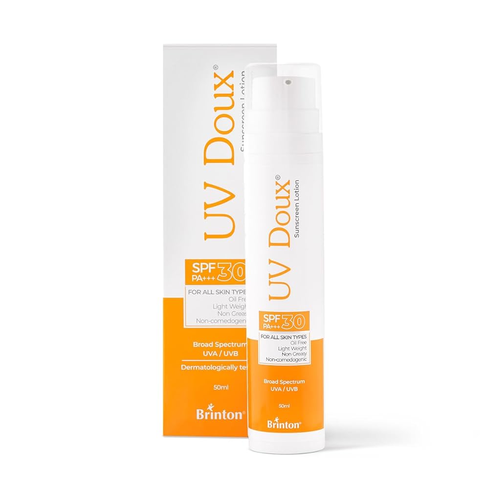 UV Doux Sunscreen Lotion with SPF 30 | Oil Free Formula | Sweat & Water Resistant | Lightweight, Non-Greasy and Non-Comedogenic | For All Skin Types, 50ml