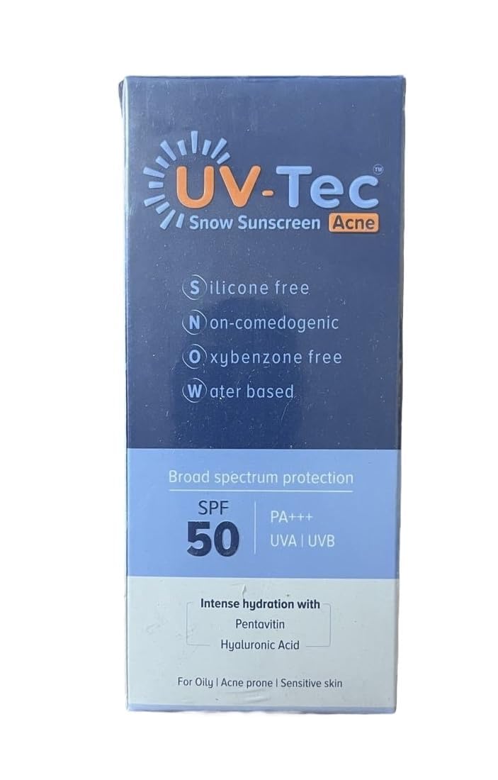 UV-Tec Snow Sunscreen Acne UVA/UVB Protection SPF 50+++ Silicone Sunscreen For All Skin Type-50gm