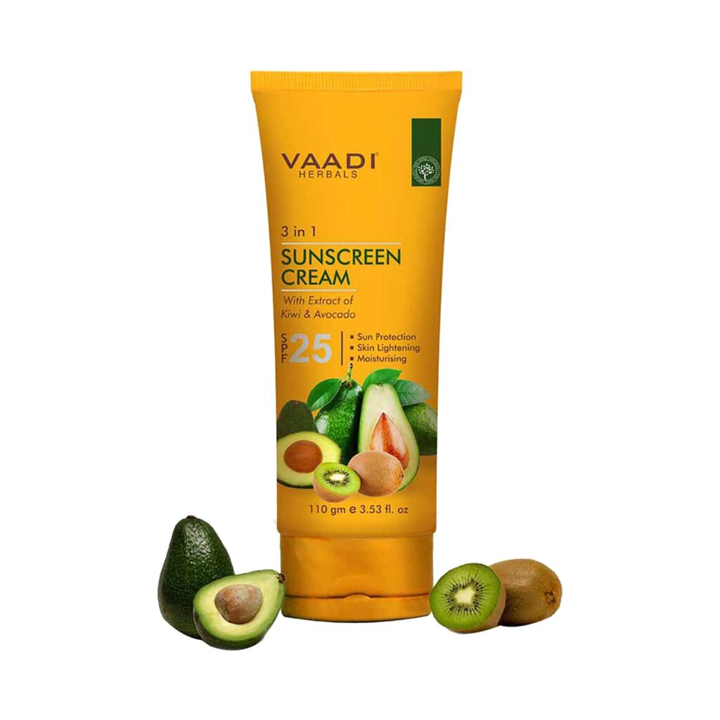 Vaadi Herbals Sunscreen Cream With Extracts Of Kiwi & Avocado SPF 25 (110g) - Vaadi Herbals