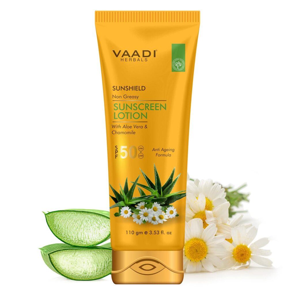 Vaadi Herbals Sunscreen Lotion SPF 50 With Aloe Vera and Chamomile (110g) - Vaadi Herbals