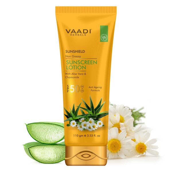 Vaadi Herbals Sunscreen Lotion SPF 50 With Aloe Vera and Chamomile (110g) - Vaadi Herbals