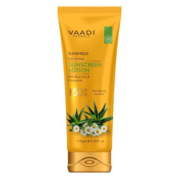 Vaadi Herbals Sunscreen Lotion SPF 50 With Aloe Vera and Chamomile (110g) - Vaadi Herbals