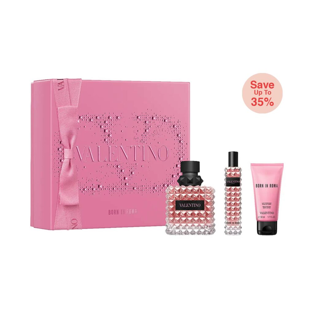 Valentino Born In Roma Donna Set Include Eau De Parfum with Body Lotion & Travel Size Spray (3Pcs) - Valentino