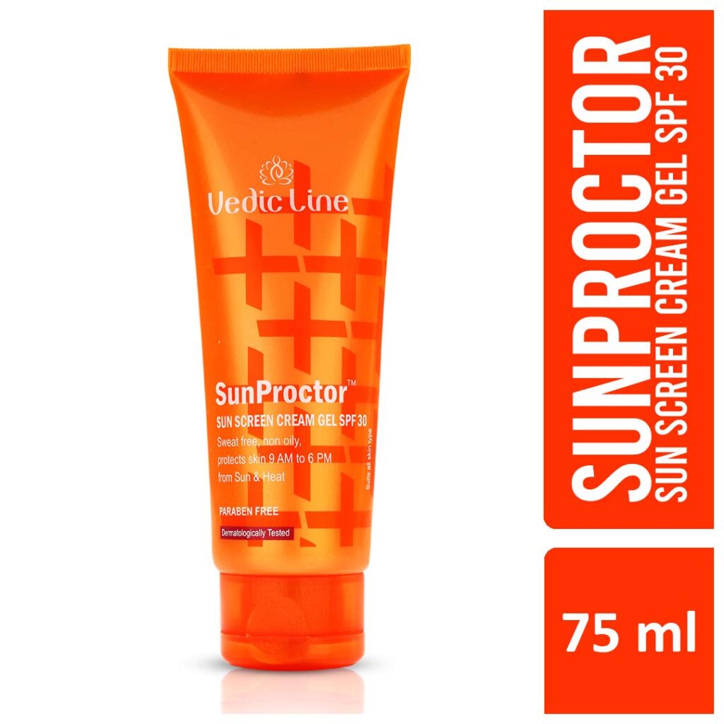 Vedicline Sunproctor Sunscreen Cream Gel SPF 30, Hydrates the Skin, Protects from UVA & UVB Rays with Aloe Vera Gives you Healthy Skin, 75ml