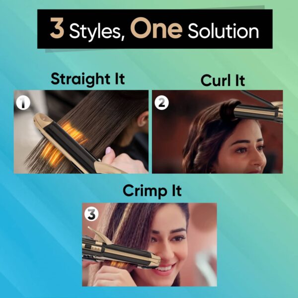 Vega 3 in 1 Hair Styler Straightener Curler and Crimper for Women All Hair Types (VHSCC-01) (549 g) - Vega