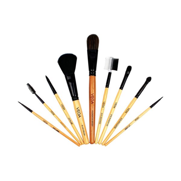 VEGA 9-in-1 Professional Makeup Brush Set - Wooden 9 Pieces (EVS-09) (176 g) - Vega