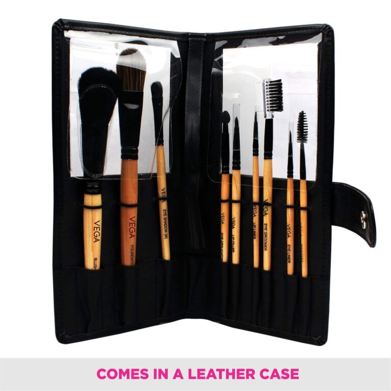 VEGA 9-in-1 Professional Makeup Brush Set - Wooden 9 Pieces (EVS-09) (176 g) - Vega