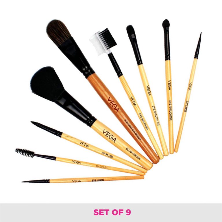 VEGA 9-in-1 Professional Makeup Brush Set - Wooden 9 Pieces (EVS-09) (176 g) - Vega