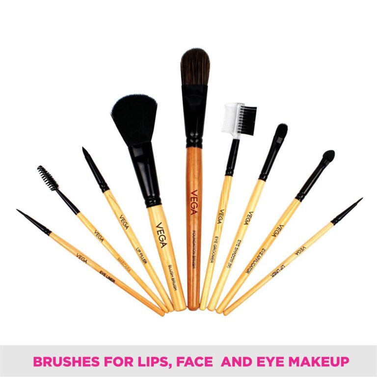 VEGA 9-in-1 Professional Makeup Brush Set - Wooden 9 Pieces (EVS-09) (176 g) - Vega