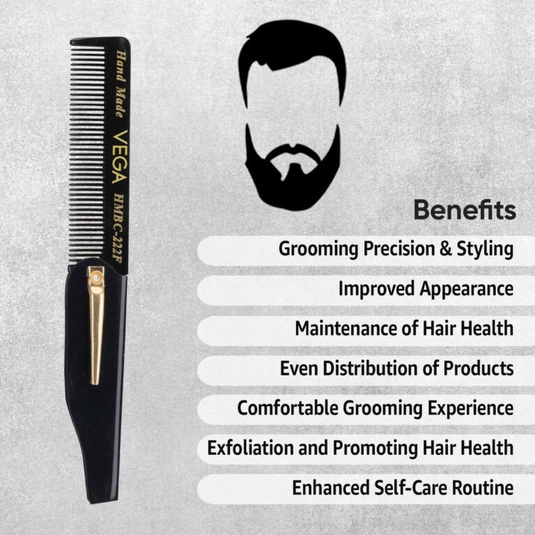 Vega Beard Comb for Men Pocket-size Comb for Hair Groom your Beard (HMBC-222F) (22 g) - Vega