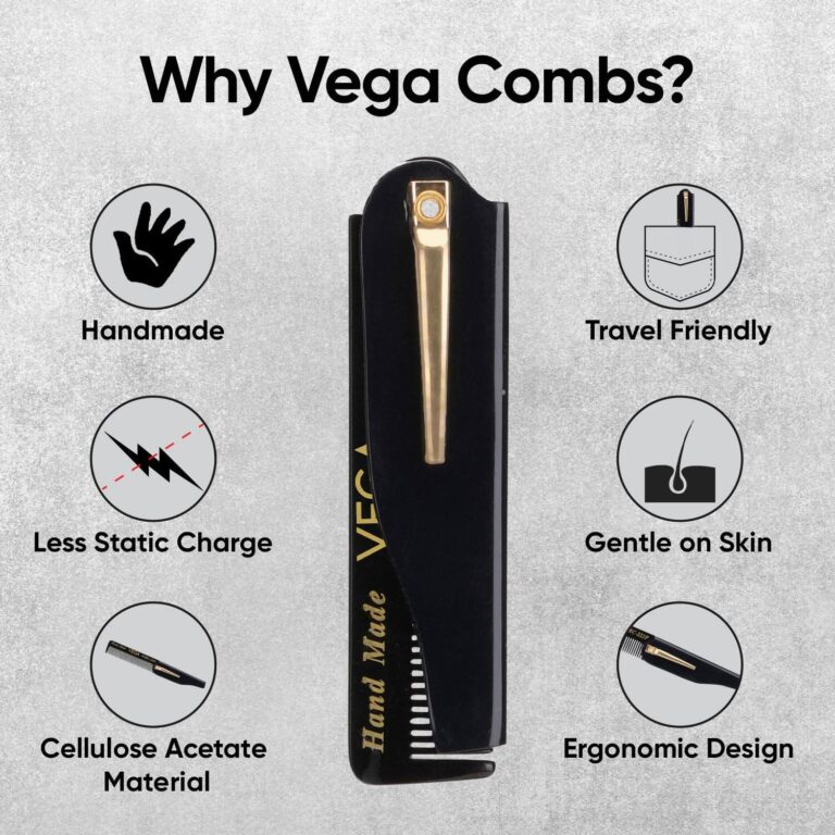 Vega Beard Comb for Men Pocket-size Comb for Hair Groom your Beard (HMBC-222F) (22 g) - Vega