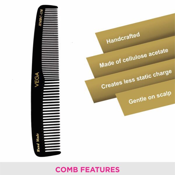 Vega Graduated Dressing Hair Comb for Men and Women Black Pack of 2 (VC2HMBC-116) (30 g) - Vega
