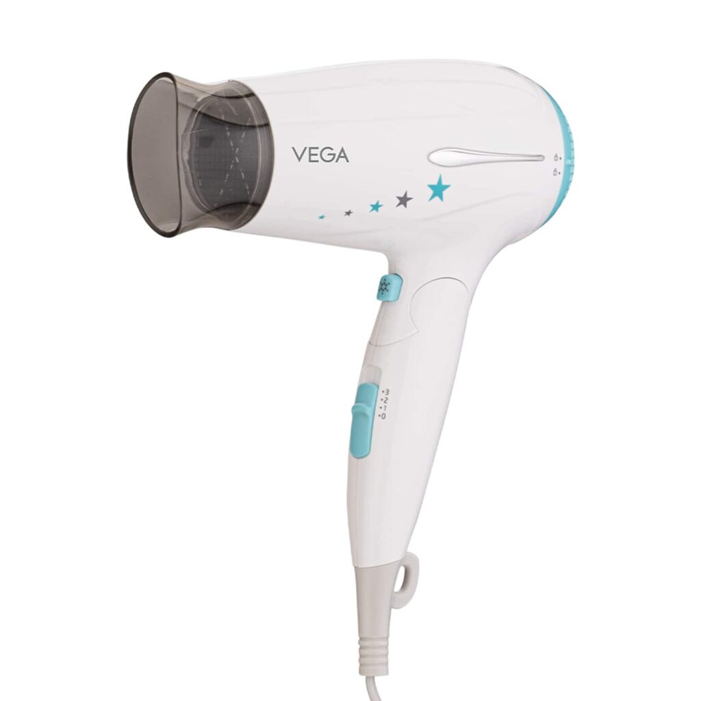 Vega insta Wave 1600w Powerful & Foldable Hair Dryer with Cool Shot (VHDH-22) White (417 g) - Vega
