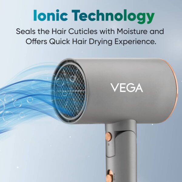 Vega Ionic 1400W Hair Dryer for Men & Women with Ionic Technology & Cool Shot Button VHDH-28 (123 g) - Vega