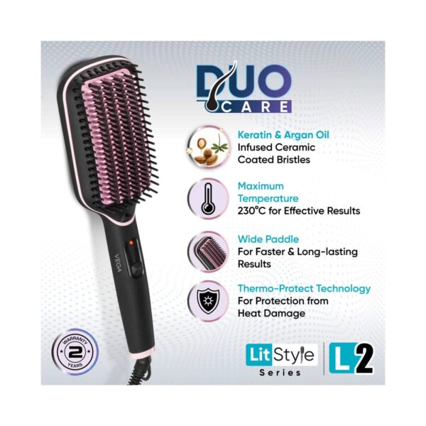 Vega LitStyle L2 Hair Straightener Brush for Women with Keratin and Argan Oil (VHSB-07) - Vega