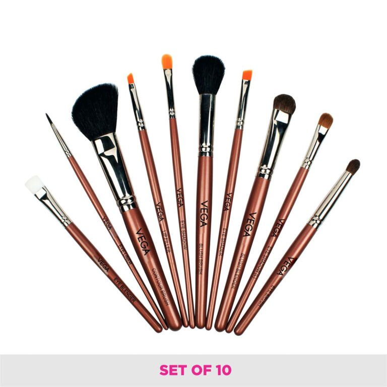 Vega Makeup Brush Set with Black Leather Case Set of 10 (LK-10) (316 g) - Vega
