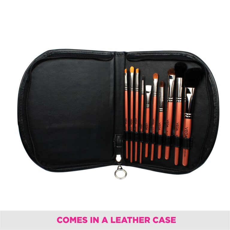 Vega Makeup Brush Set with Black Leather Case Set of 10 (LK-10) (316 g) - Vega