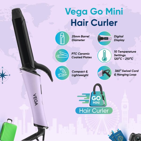 Vega Mini Hair Curler for Women with 25mm Barrel 1 Hour Auto Cut-out (VHCH-08) (342 g) - Vega