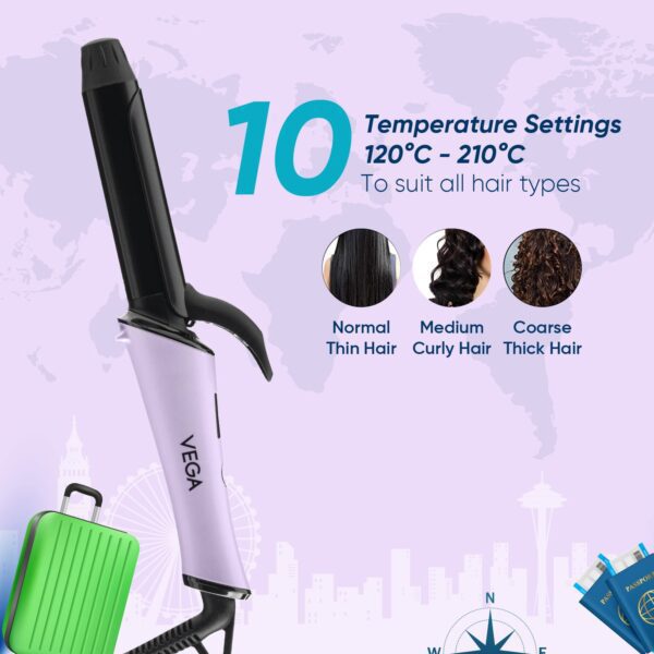 Vega Mini Hair Curler for Women with 25mm Barrel 1 Hour Auto Cut-out (VHCH-08) (342 g) - Vega