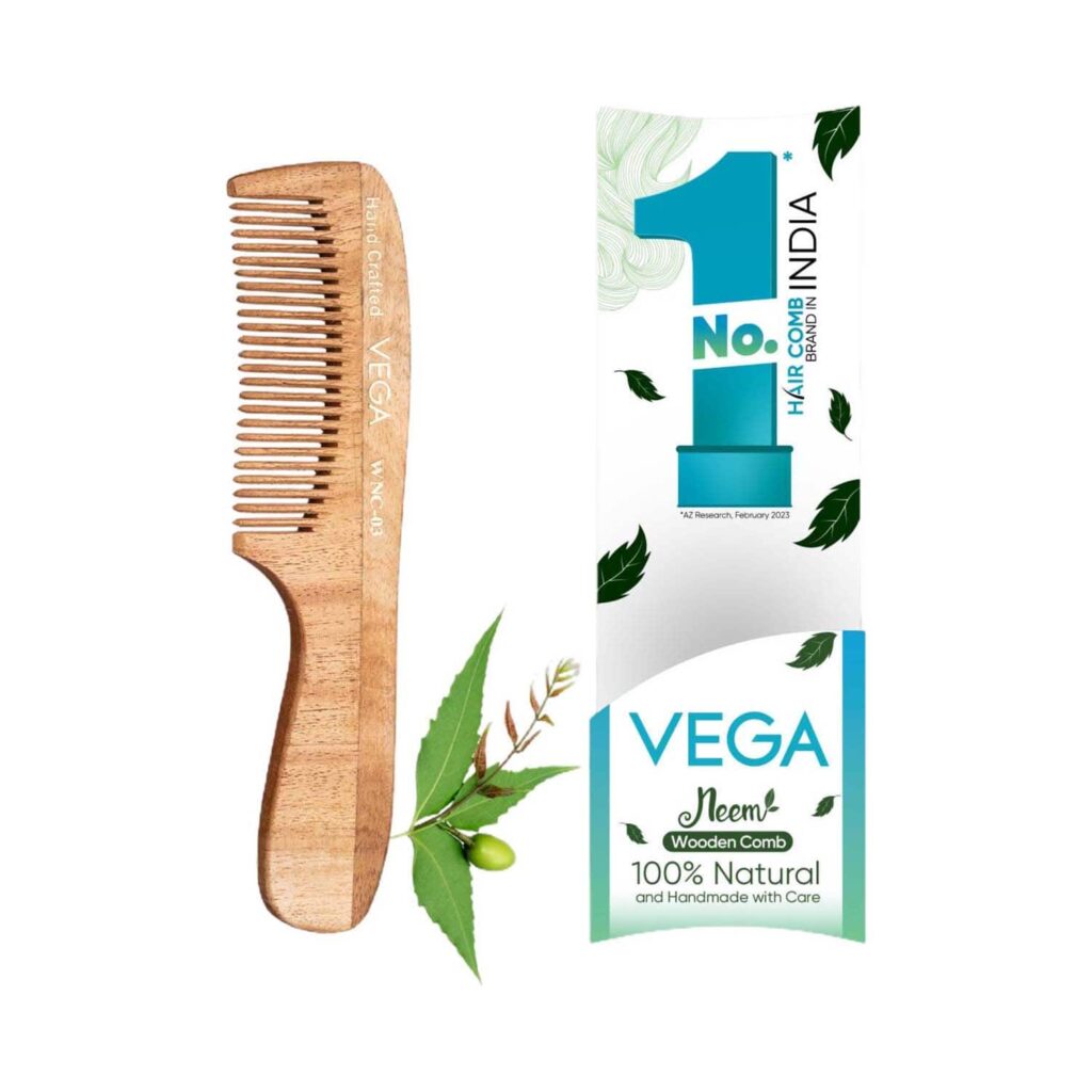 Vega Neem Hair Combs for Women & Men for Reduce Hairfall Detangling Frizz Control & Shine (WNC-03) - Vega
