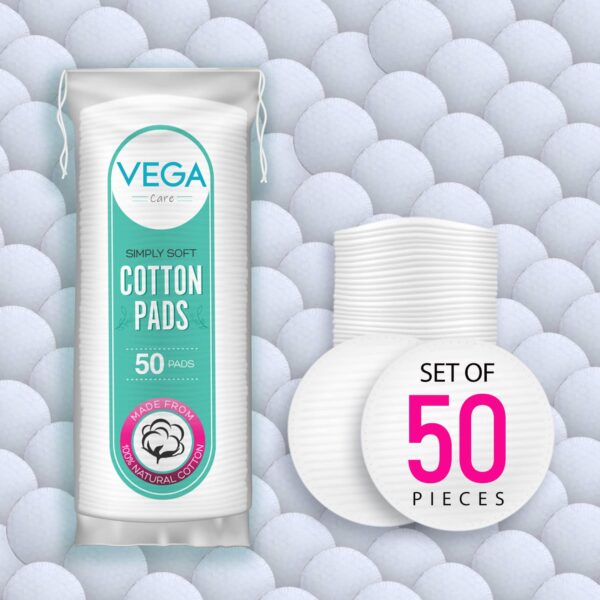 Vega Organic Cotton Pads For Makeup Remover & Face Cleansing (CP-01) (50 pcs) - Vega