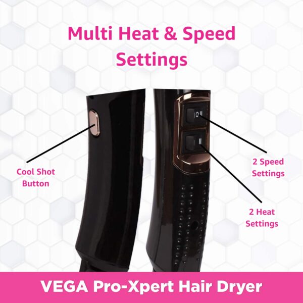 Vega Pro-Xpert 2200 Watts Professional Hair Dryer with Diffuser & 2 Nozzles (VHDP-03) (549 g) - Vega