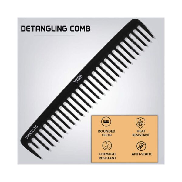 VEGA Professional Carbon Detangling Comb VPVCC-15 - Black Line (20 g) - VEGA Professional