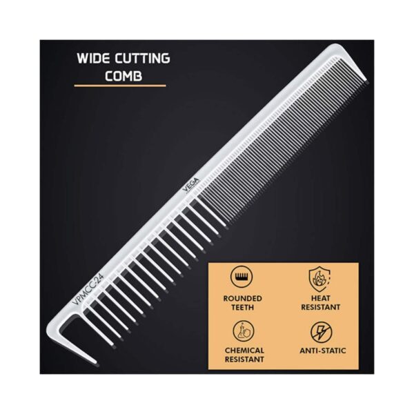 VEGA Professional Carbon Wide Cutting Comb VPMCC-24 - White Line (18 g) - VEGA Professional