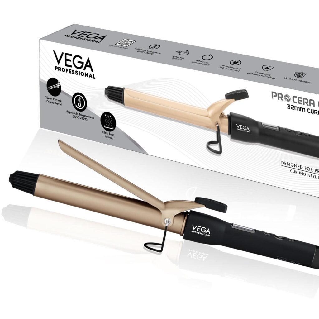 Vega Professional Pro Cera Curls 32Mm Curling Tong For Women With Ultra Fast Heat-Up - VEGA Professional