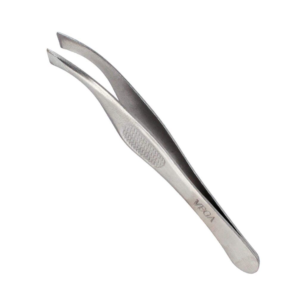 Vega Slant Tip Tweezer - Silver (TW-03) - Vega