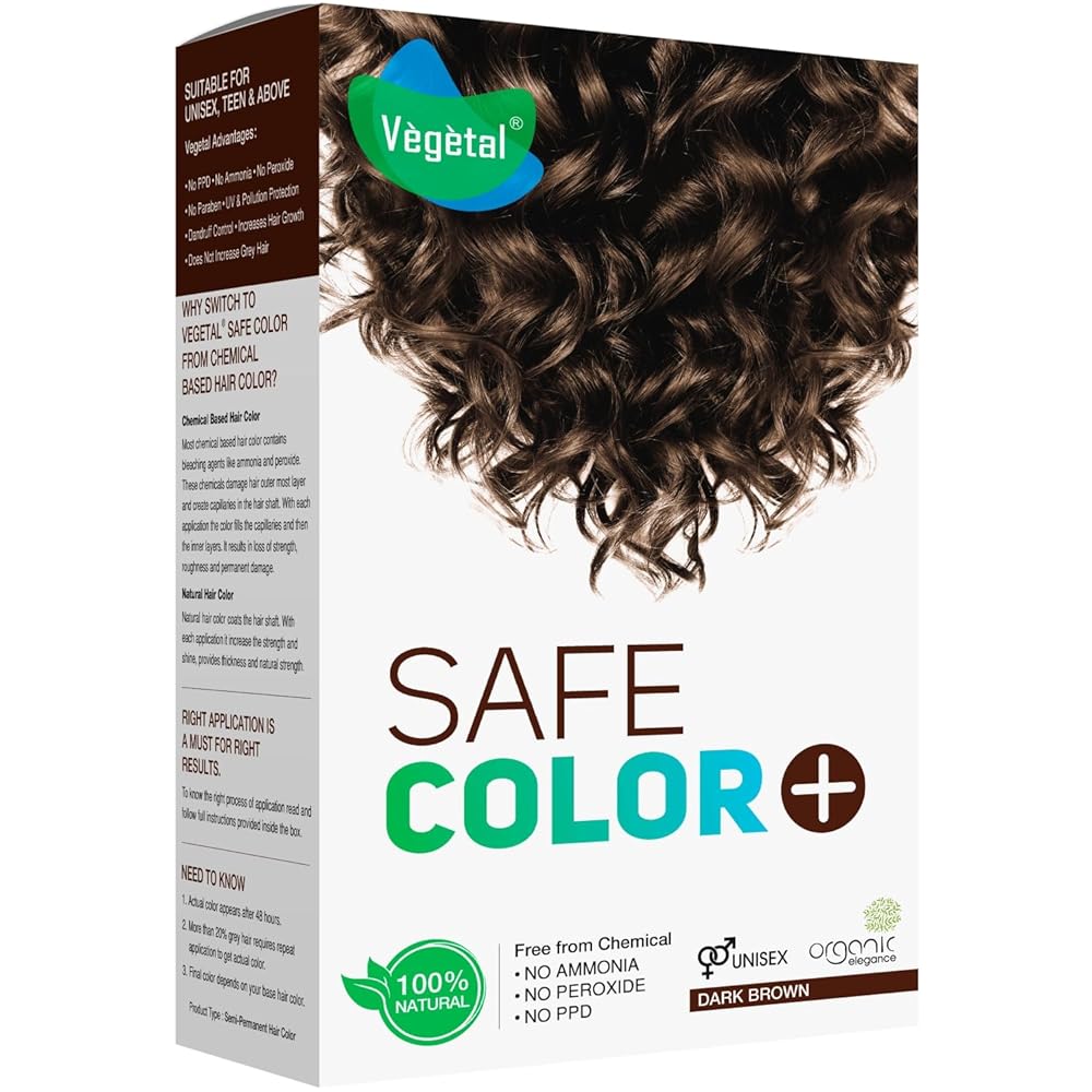 Vegetal Safe Hair Color - Dark Brown 50gm - Certified Organic Chemical and Allergy Free Bio Natural Hair Color with No Ammonia Formula for Men & Women