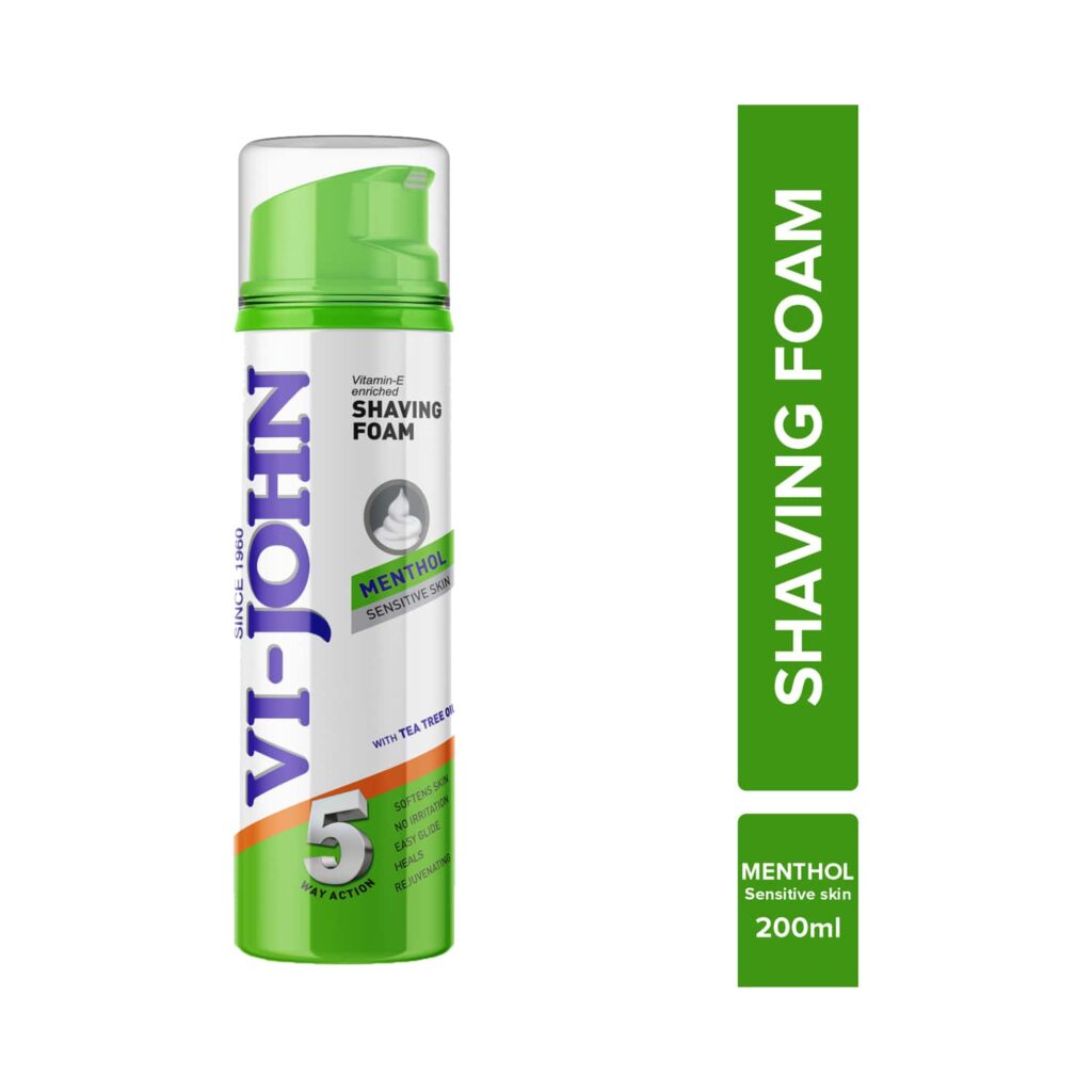 VI-JOHN 5 Way Action Shaving Foam Enriched With Vitamin E & Menthol For Sensitive Skin (200ml) - VI-JOHN