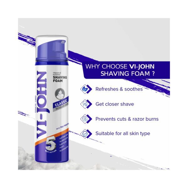 VI-JOHN Classic 5 Way Action Shaving Foam Enriched Vitamin E (200ml) - VI-JOHN