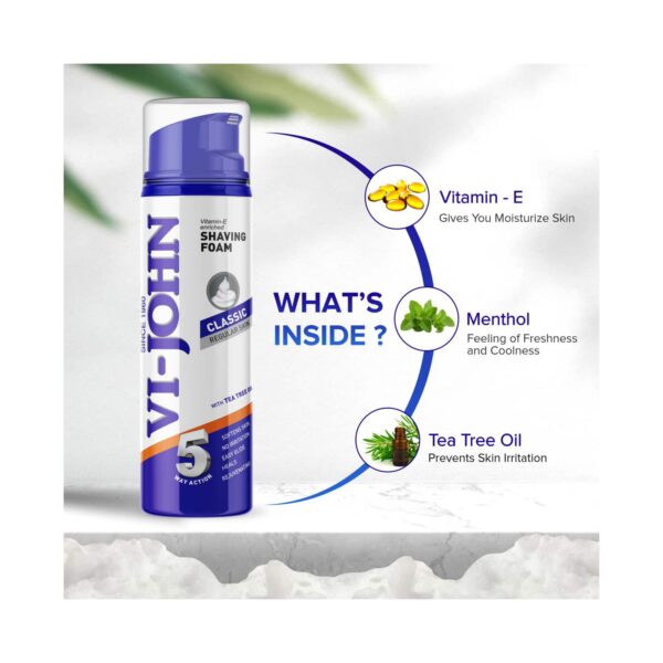 VI-JOHN Classic 5 Way Action Shaving Foam Enriched Vitamin E (200ml) - VI-JOHN