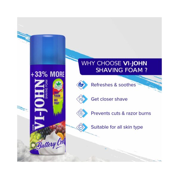 VI-JOHN Fruit Fusion Shaving Foam With Vitamin E Enriched & Antibacterial Properties (400g) - VI-JOHN