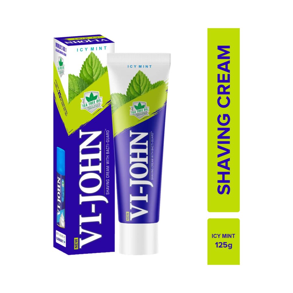 VI-JOHN Icy Mint Shaving Cream With Tea Tree Oil & Bacti-Guard (125g) - VI-JOHN