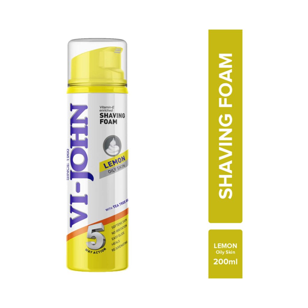VI-JOHN Lemon 5 Way Action Shaving Foam Enriched Vitamin E For Oily Skin (200ml) - VI-JOHN