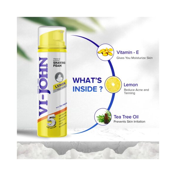 VI-JOHN Lemon 5 Way Action Shaving Foam Enriched Vitamin E For Oily Skin (200ml) - VI-JOHN
