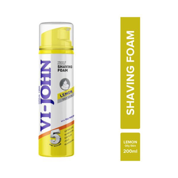 VI-JOHN Lemon 5 Way Action Shaving Foam Enriched Vitamin E For Oily Skin (200ml) - VI-JOHN