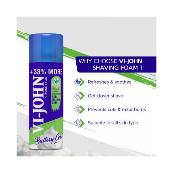 VI-JOHN Shaving Foam With Vitamin E Enriched & Antibacterial Properties For Sensitive Skin (400g) - VI-JOHN