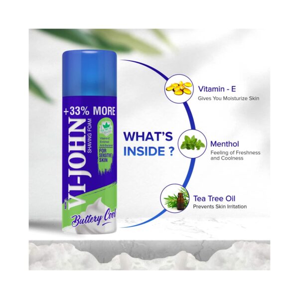 VI-JOHN Shaving Foam With Vitamin E Enriched & Antibacterial Properties For Sensitive Skin (400g) - VI-JOHN